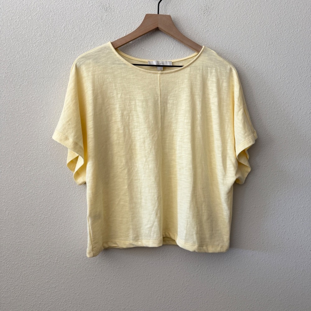 LOFT Womens Cotton Dolman Sleeve Top Size S Minimalist Boho Butter Yellow Casual